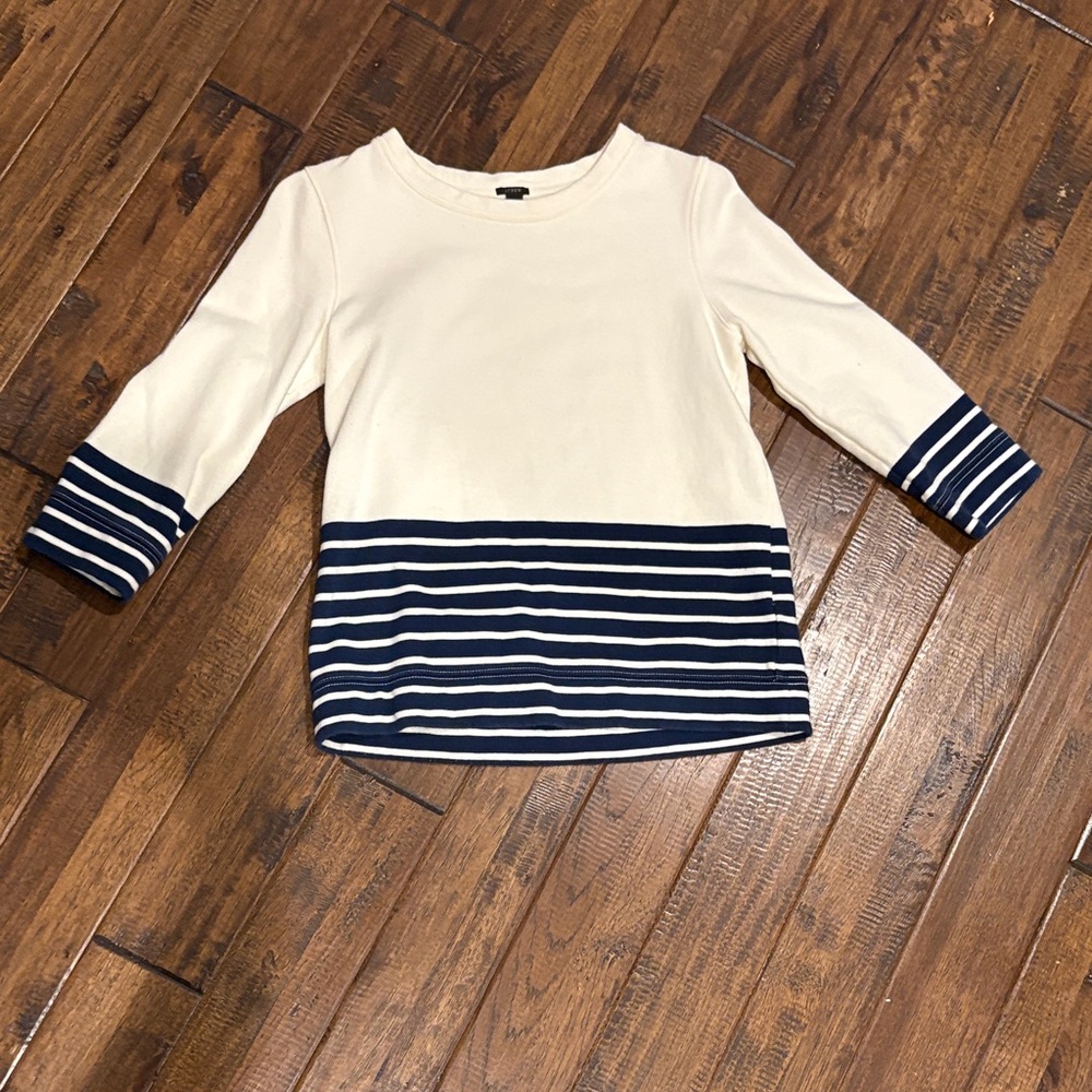 J. Crew Cream and Navy Striped Sweatshirt